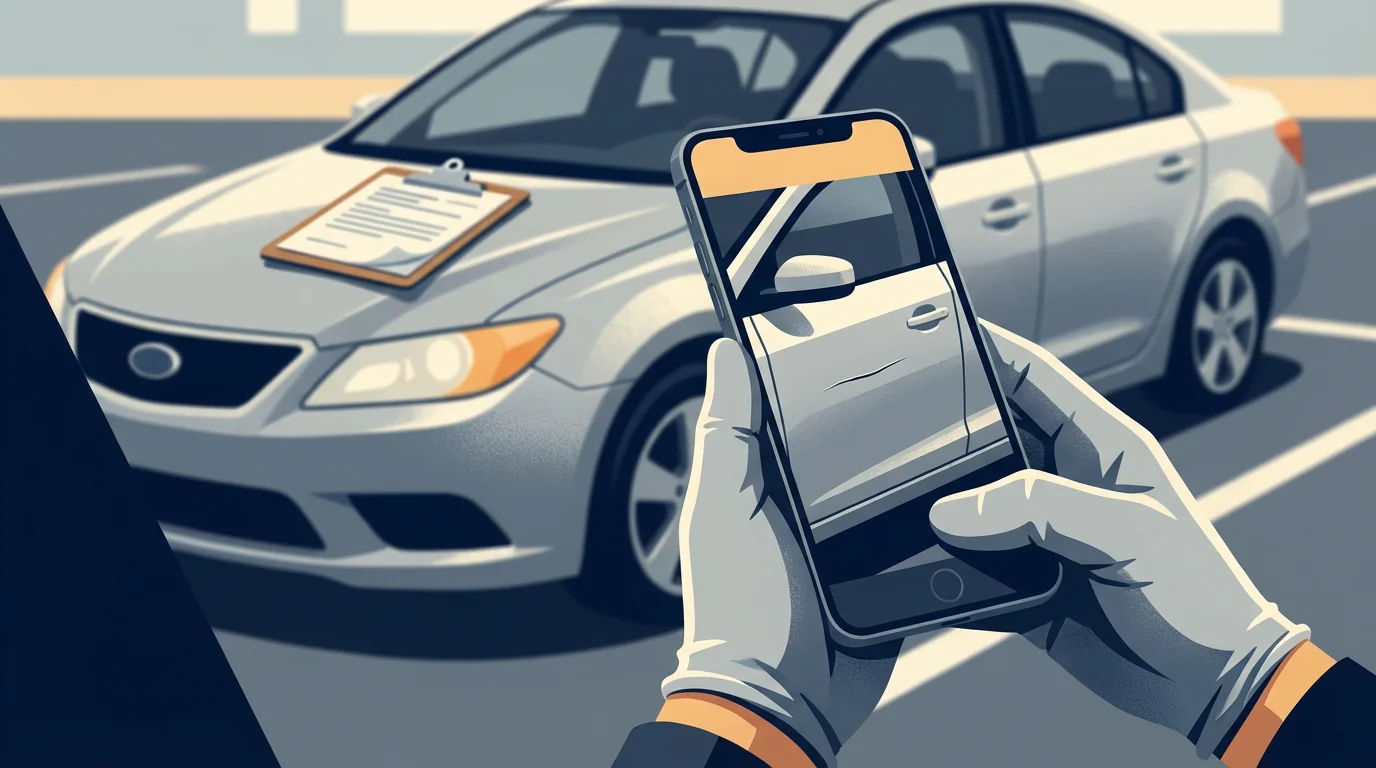 Dokumentation und Fotos am Fahrzeug nach Vorfällen, Illustration 1376x768 Pixel